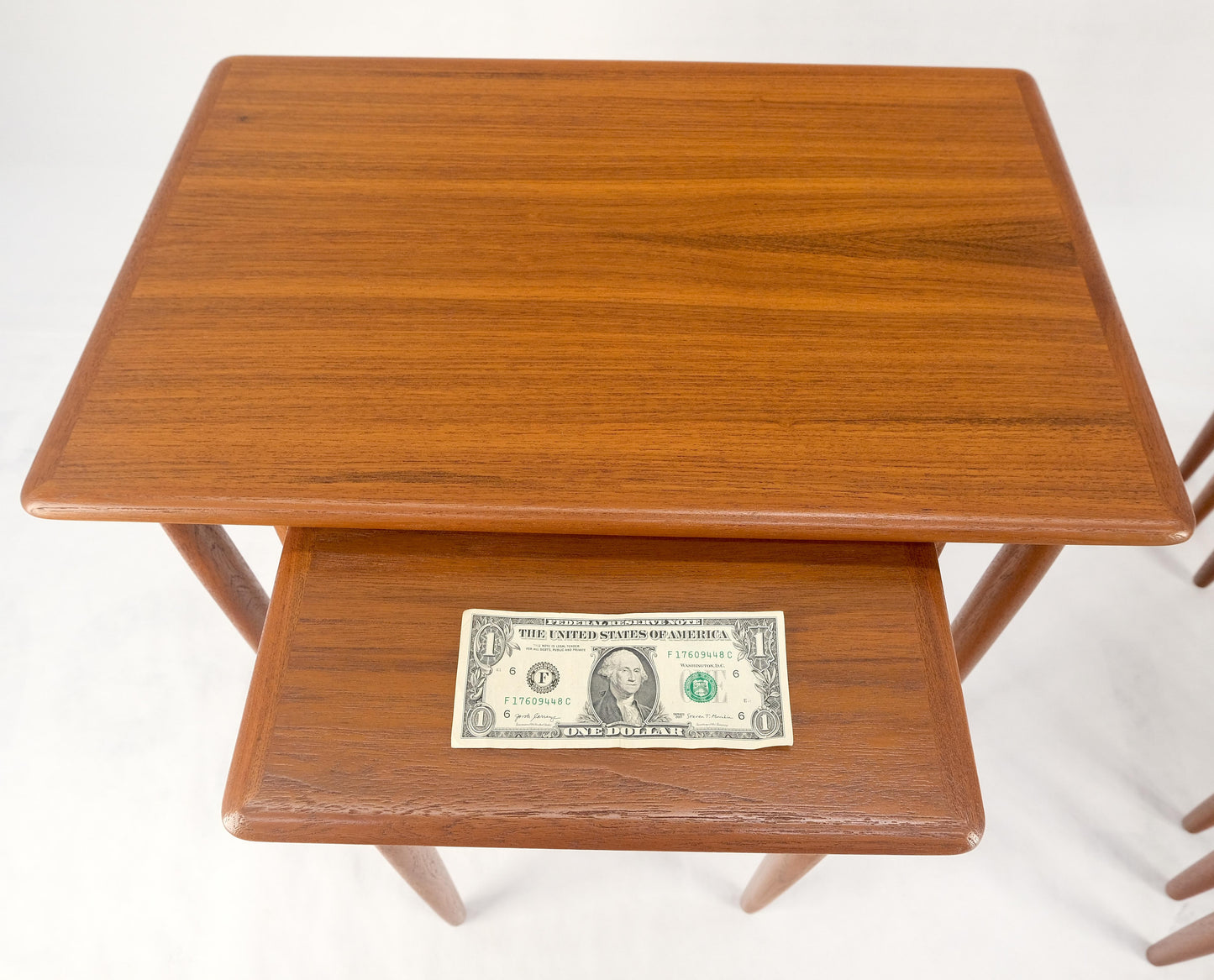 Pair of 2 Sets of Teak Danish Mid Century Modern Dowel Legs Nesting Tables MINT!