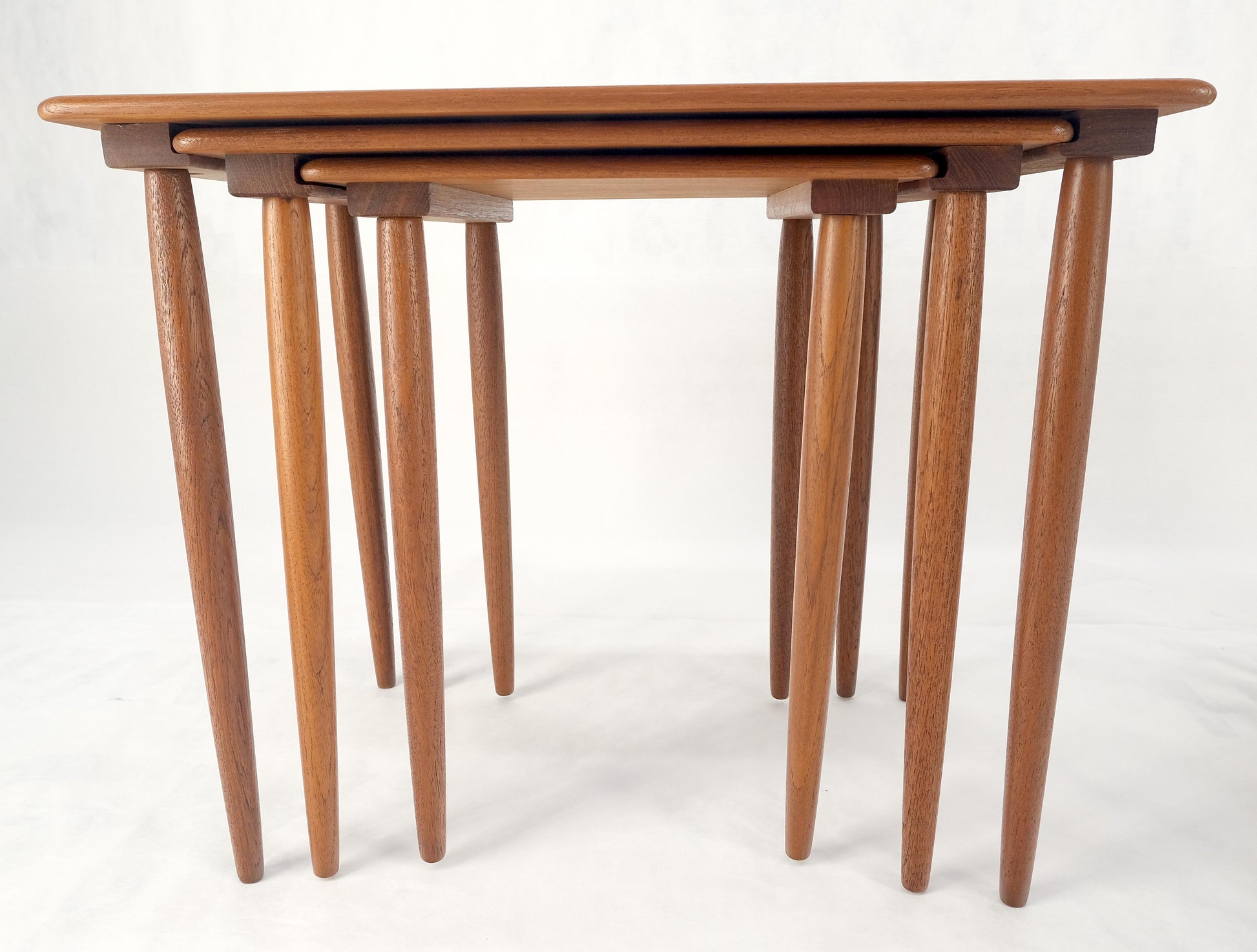 Pair of 2 Sets of Teak Danish Mid Century Modern Dowel Legs Nesting Tables MINT!