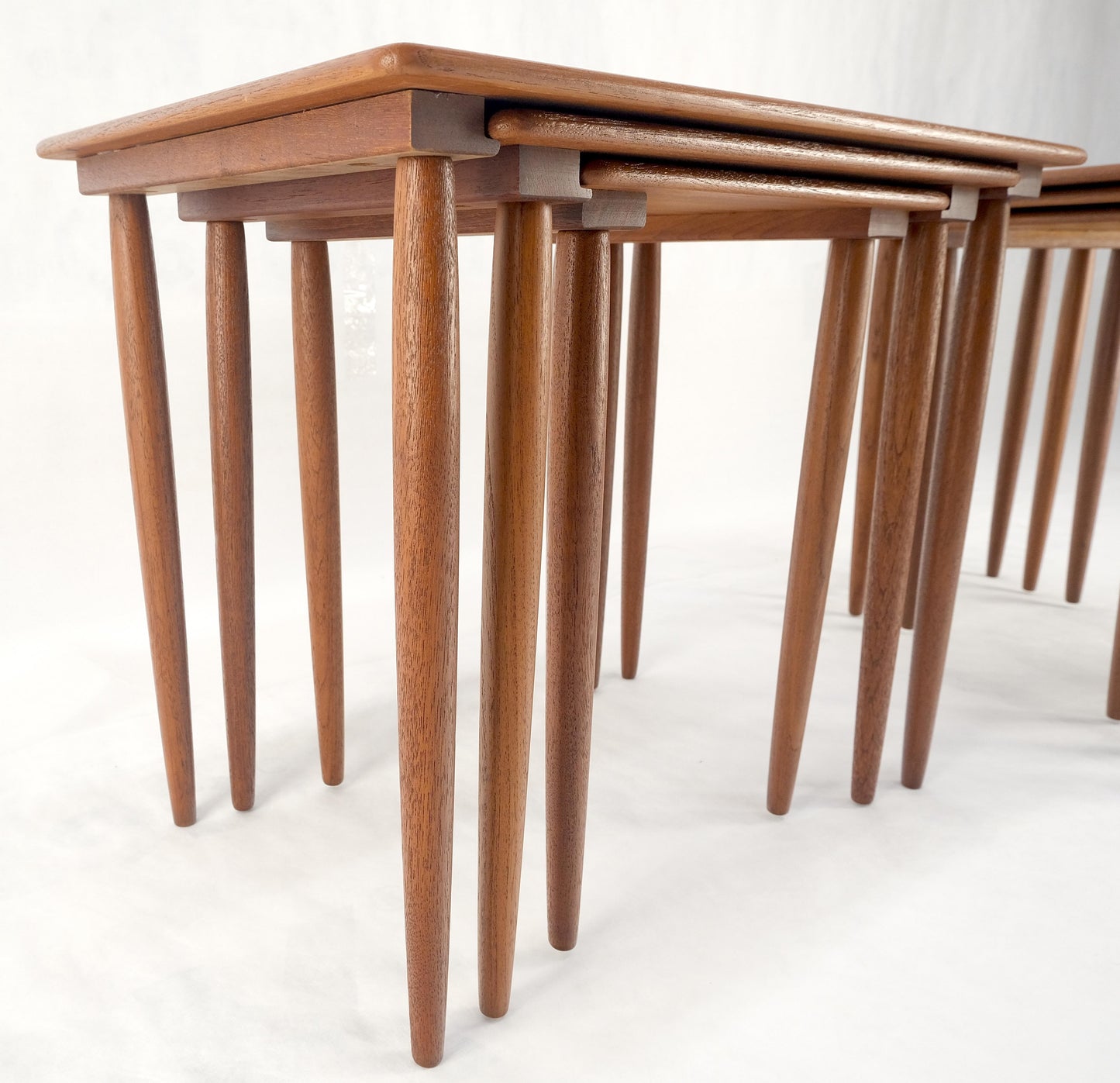 Pair of 2 Sets of Teak Danish Mid Century Modern Dowel Legs Nesting Tables MINT!