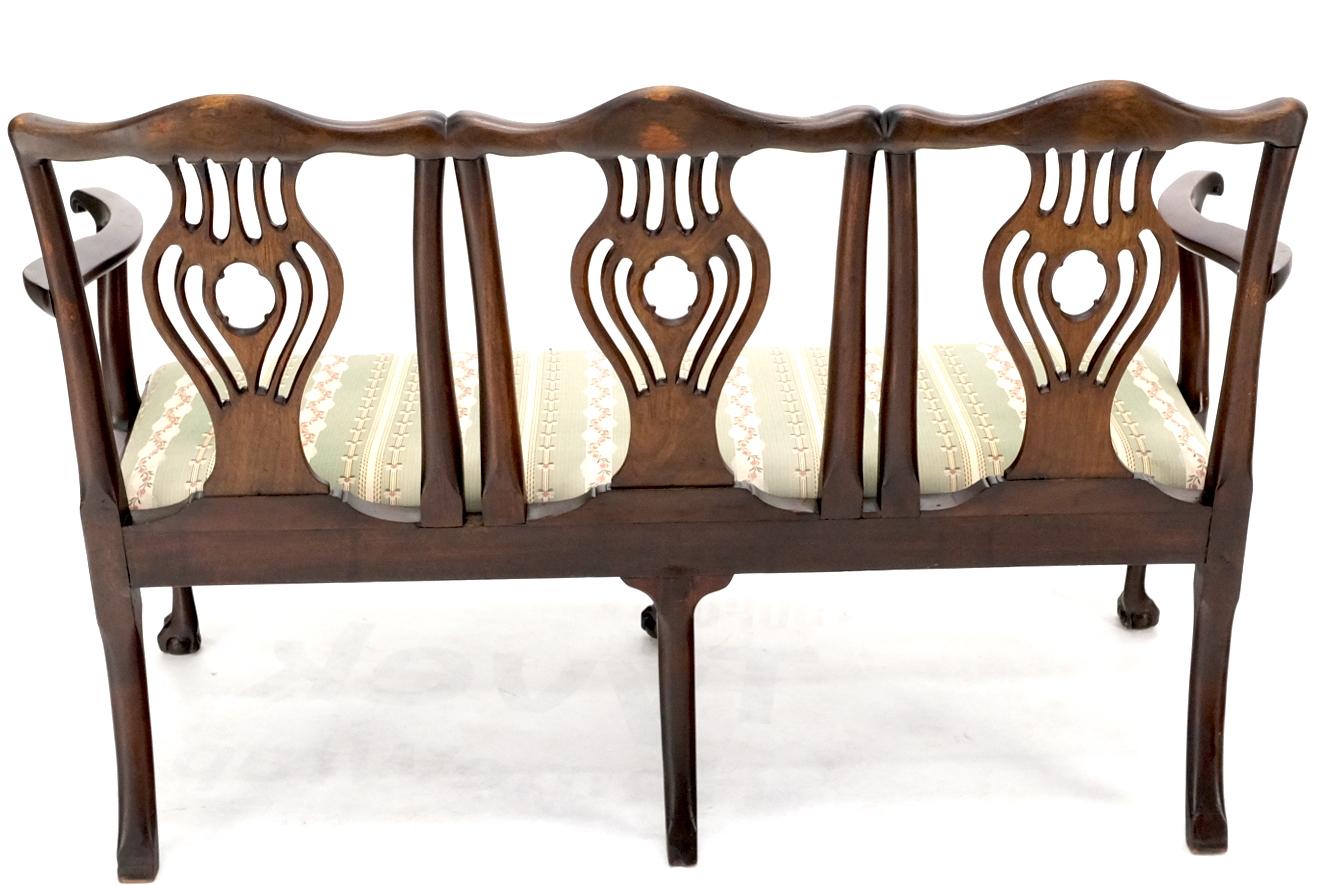 19th Century Triple Ball & Claw Armchair Style Settee Bench Sofa Chippendale