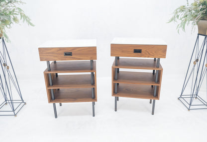 Pair of Oiled Walnut 1 Drawer 3 Tier Side End Tables Stands Composite Top Mint!