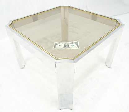 Polished Aluminum Profile Brass Basel Smoked Glass Top Square Coffee Table MINT!