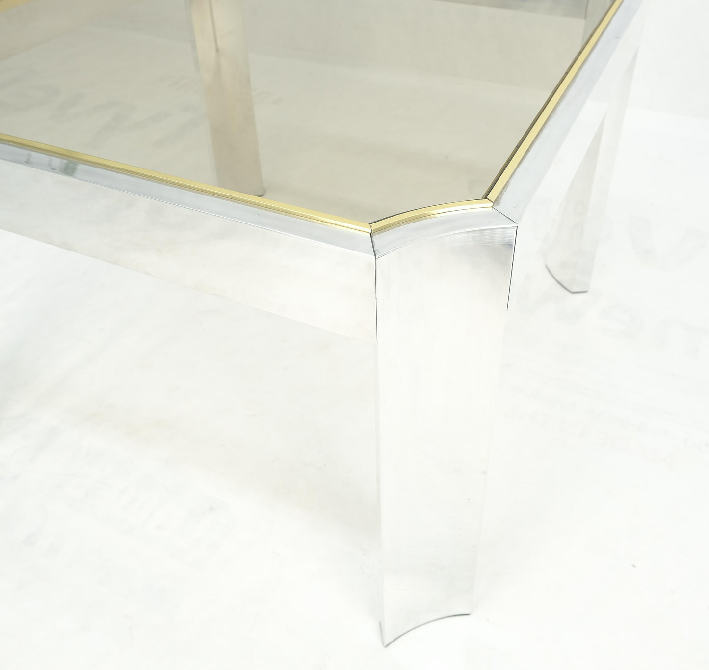 Polished Aluminum Profile Brass Basel Smoked Glass Top Square Coffee Table MINT!