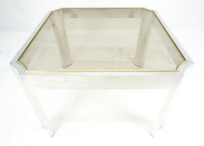 Polished Aluminum Profile Brass Basel Smoked Glass Top Square Coffee Table MINT!