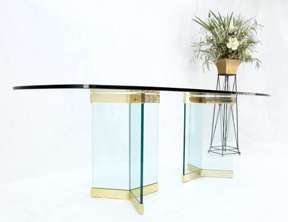 Pace Large 3/4" Glass Top Boat Shape Double Pedestal Dining Conference Table