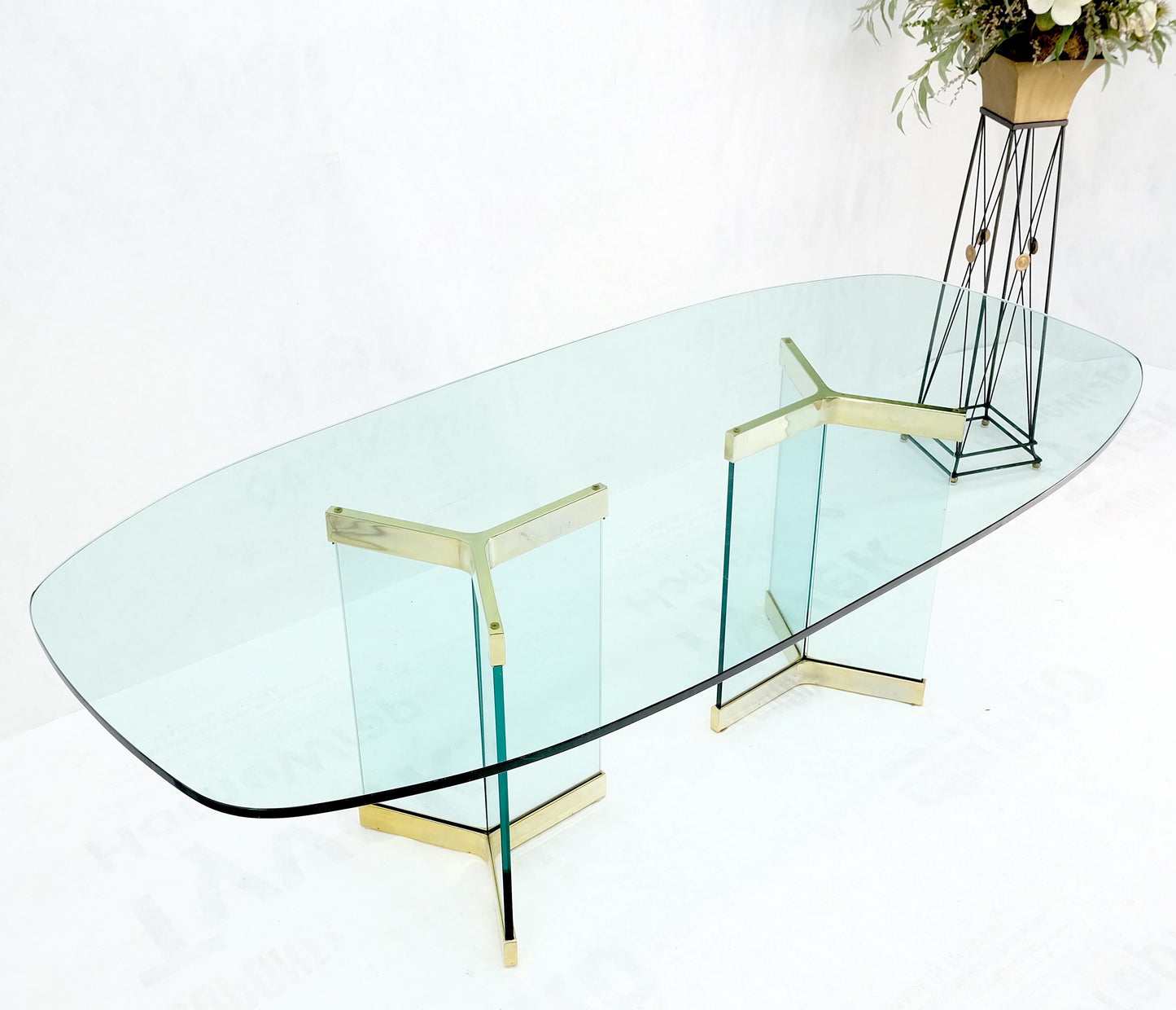 Pace Large 3/4" Glass Top Boat Shape Double Pedestal Dining Conference Table