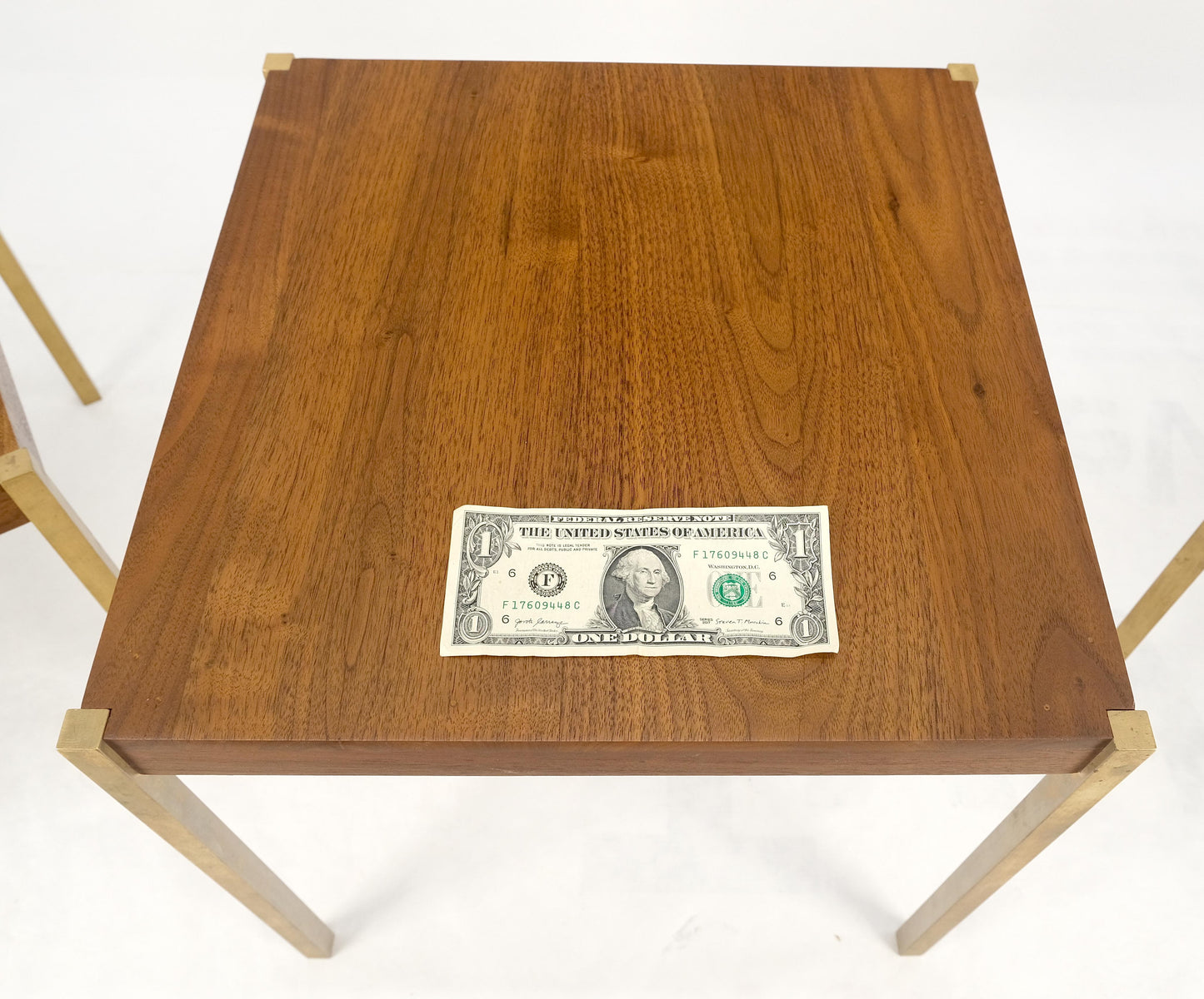 Set of 3 Walnut Nesting Tables on a Solid Brass Square Bar Leg MINT