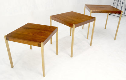 Set of 3 Walnut Nesting Tables on a Solid Brass Square Bar Leg MINT