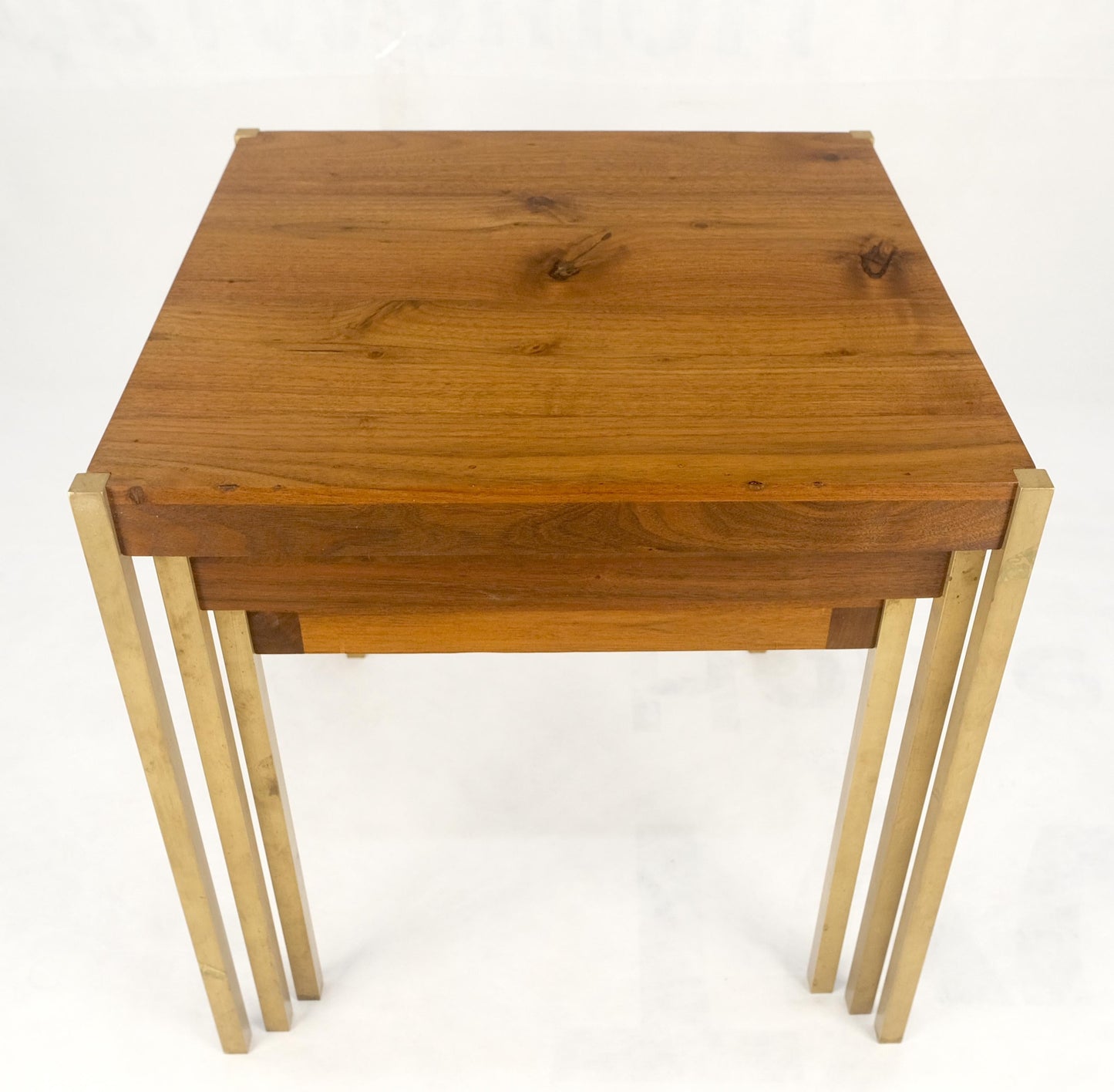 Set of 3 Walnut Nesting Tables on a Solid Brass Square Bar Leg MINT