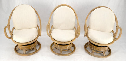 Set of Three Rocking Twisted Rattan Reed Oval Back Arm Lounge Chairs c1970s MINT