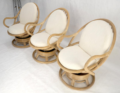 Set of Three Rocking Twisted Rattan Reed Oval Back Arm Lounge Chairs c1970s MINT