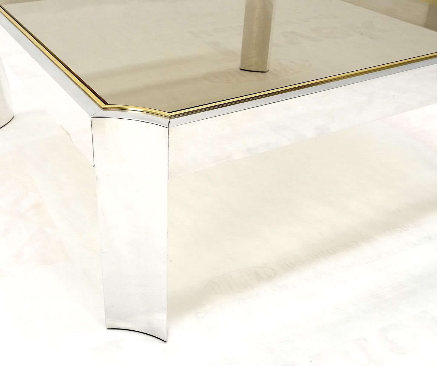 Polished Aluminum Brass Basel Smoked Glass Top 37" Square Coffee Table MINT!