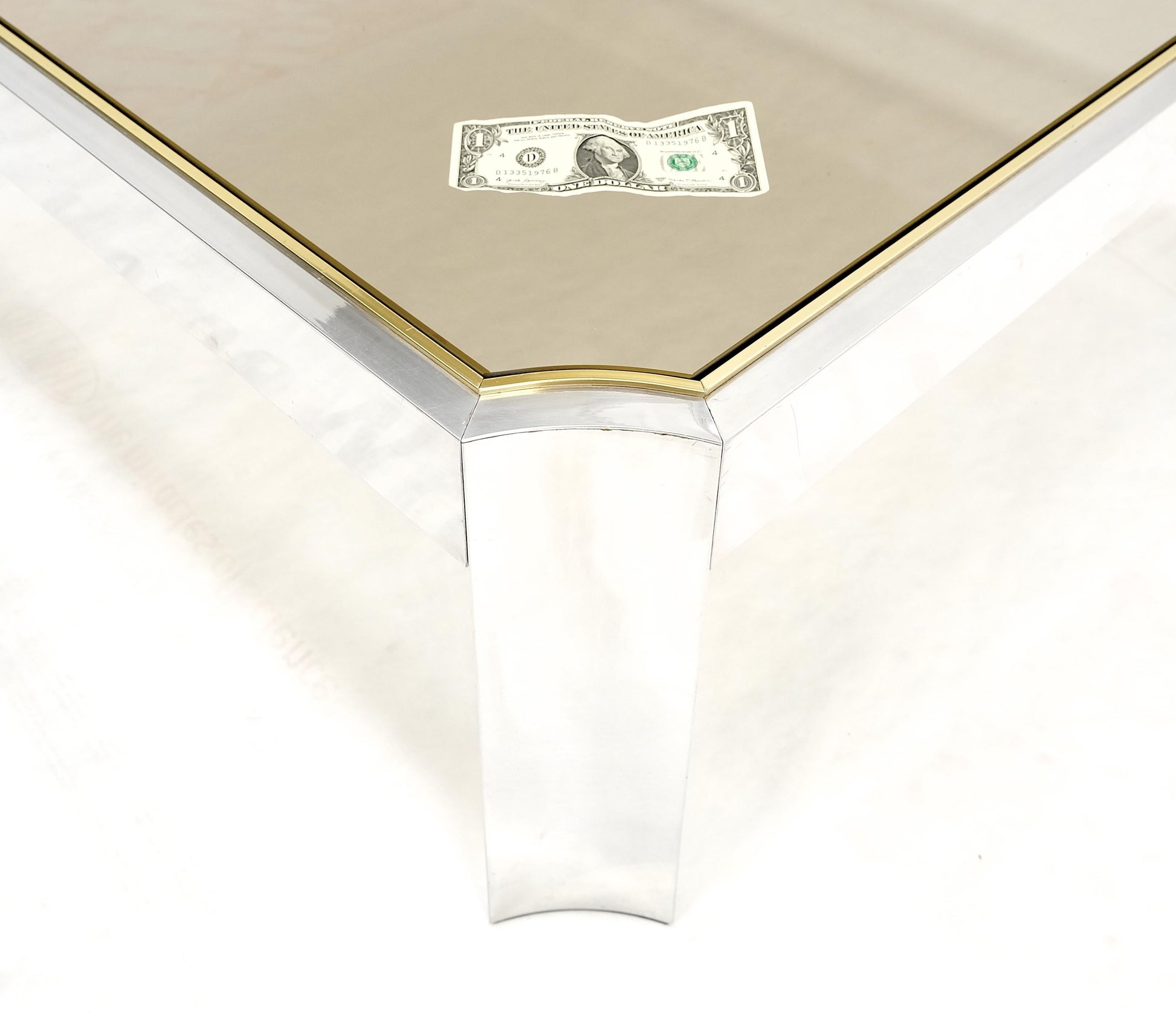 Polished Aluminum Brass Basel Smoked Glass Top 37" Square Coffee Table MINT!