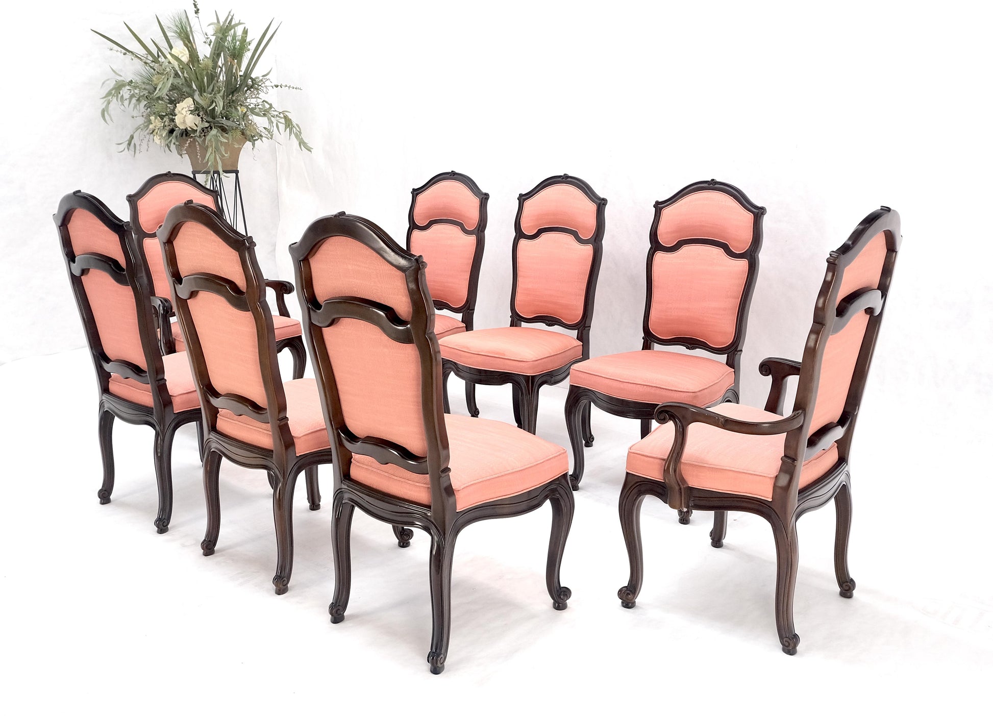 Set of 8 Mid Century Tall Arch Back Clean Cream Upholstery Dining Chairs Quality