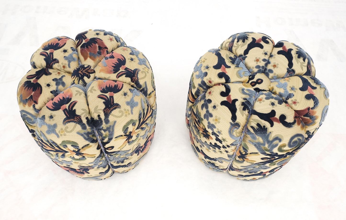 Pair of Floral Upholstery Custom Studio Made Ottomans Poufs Benches Stool MINT!