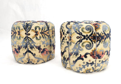 Pair of Floral Upholstery Custom Studio Made Ottomans Poufs Benches Stool MINT!