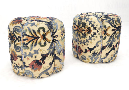 Pair of Floral Upholstery Custom Studio Made Ottomans Poufs Benches Stool MINT!