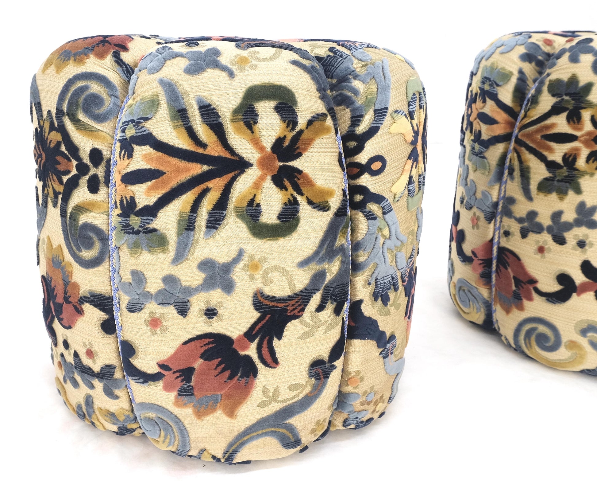 Pair of Floral Upholstery Custom Studio Made Ottomans Poufs Benches Stool MINT!