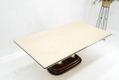 Rounded Edge Marble Top Single Brass Pedestal Base Dining Conference Table Mint!