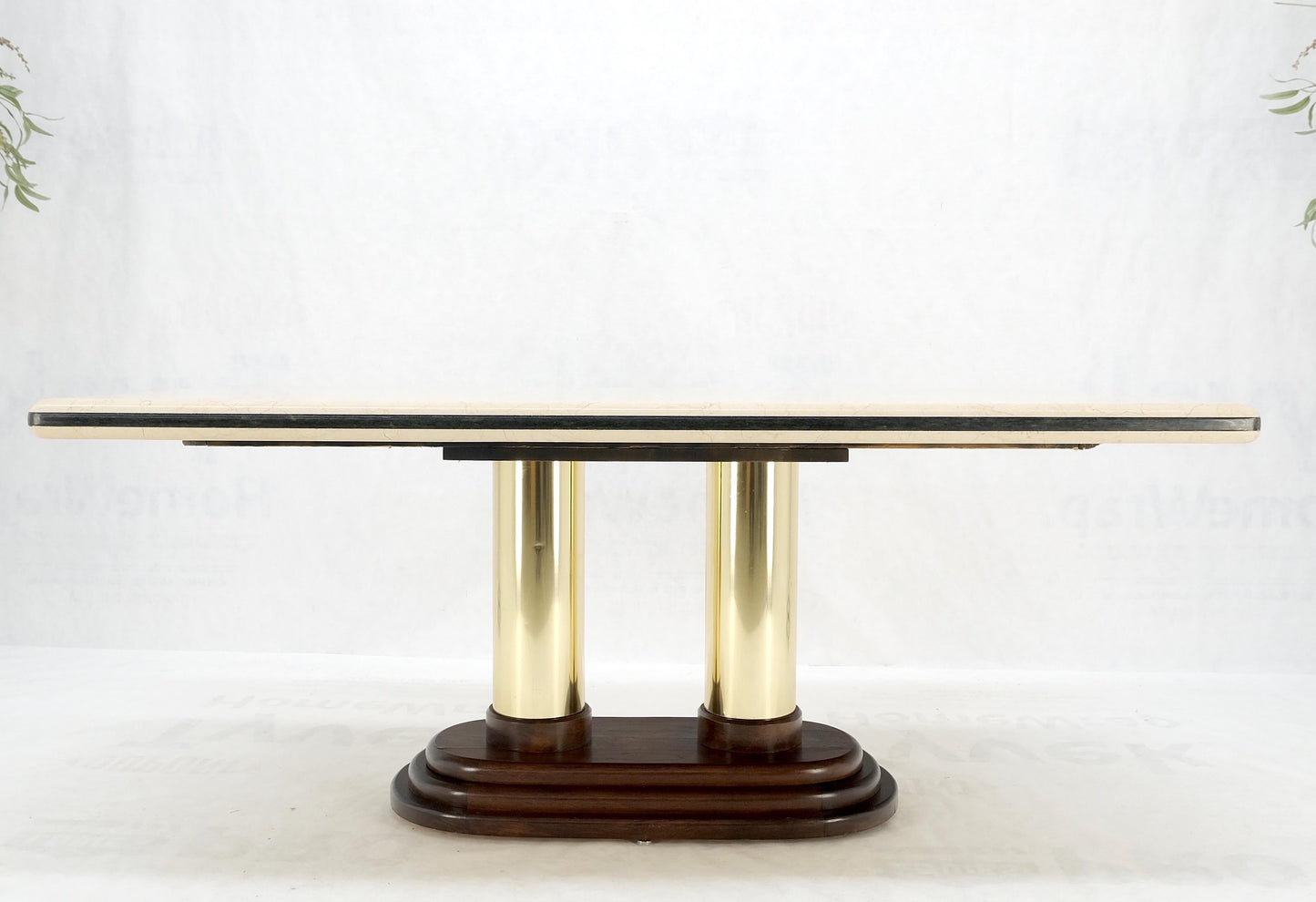 Rounded Edge Marble Top Single Brass Pedestal Base Dining Conference Table Mint!