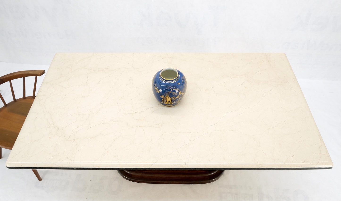 Rounded Edge Marble Top Single Brass Pedestal Base Dining Conference Table Mint!