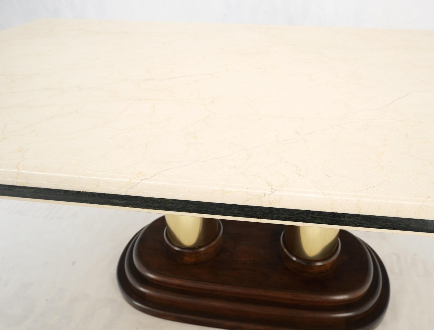 Rounded Edge Marble Top Single Brass Pedestal Base Dining Conference Table Mint!