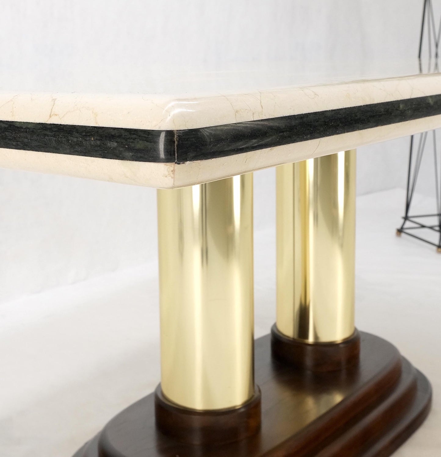 Rounded Edge Marble Top Single Brass Pedestal Base Dining Conference Table Mint!