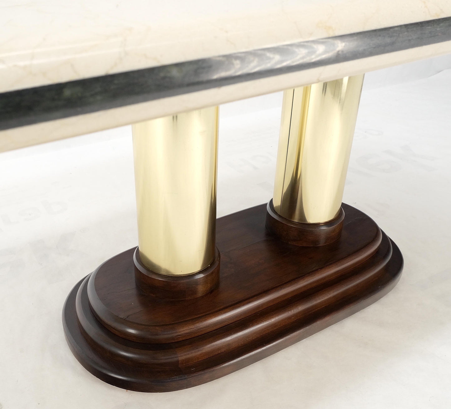 Rounded Edge Marble Top Single Brass Pedestal Base Dining Conference Table Mint!