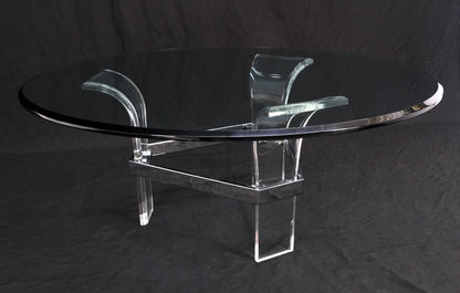 Mid Century Modern Lucite Base 40" Glass Top Round Coffee Table MINT!