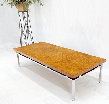 Mid Century Modern Large Rectangle Burl Wood Chrome Base Coffee Table Mint!