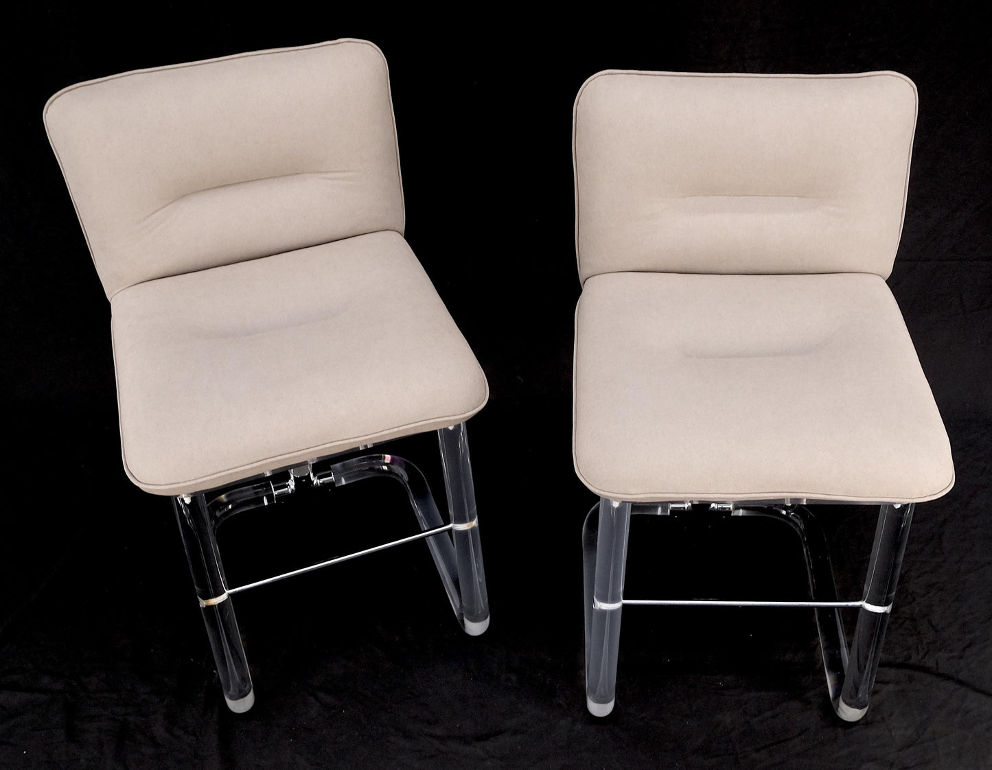 Pair Bent Lucite 1970s New Alcantera Upholstery Swivel Barstool Chairs Chairs