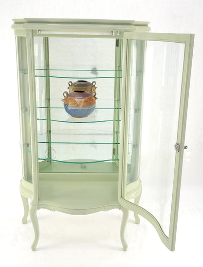 1920s Curved Glass Light Olive Tone Lacquer Finish Curio Display Cabinet MINT!