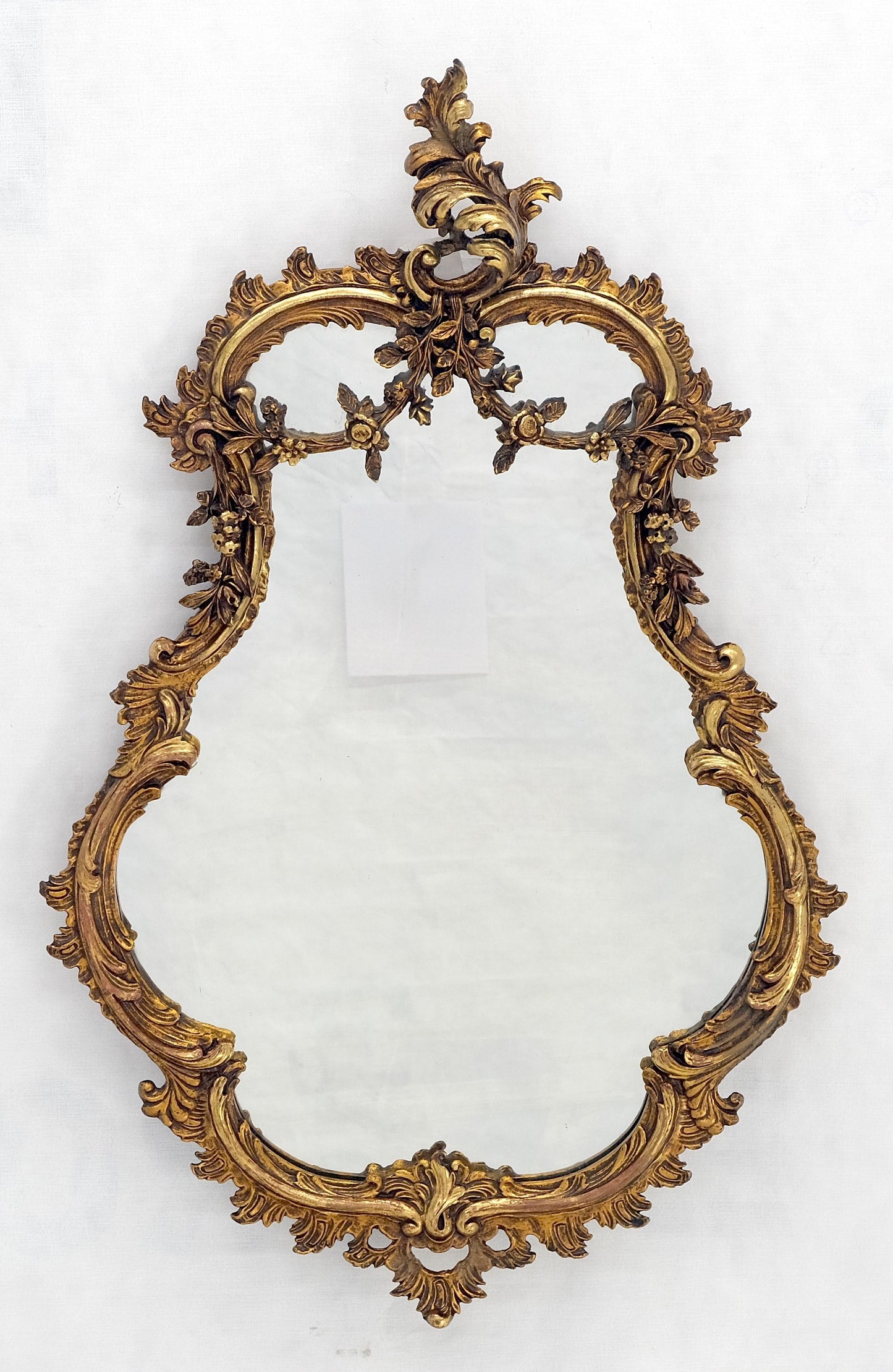 Antique c1900s Fine Gilt Gesso Rococo Style Tear Drop Shape Wall Mirror