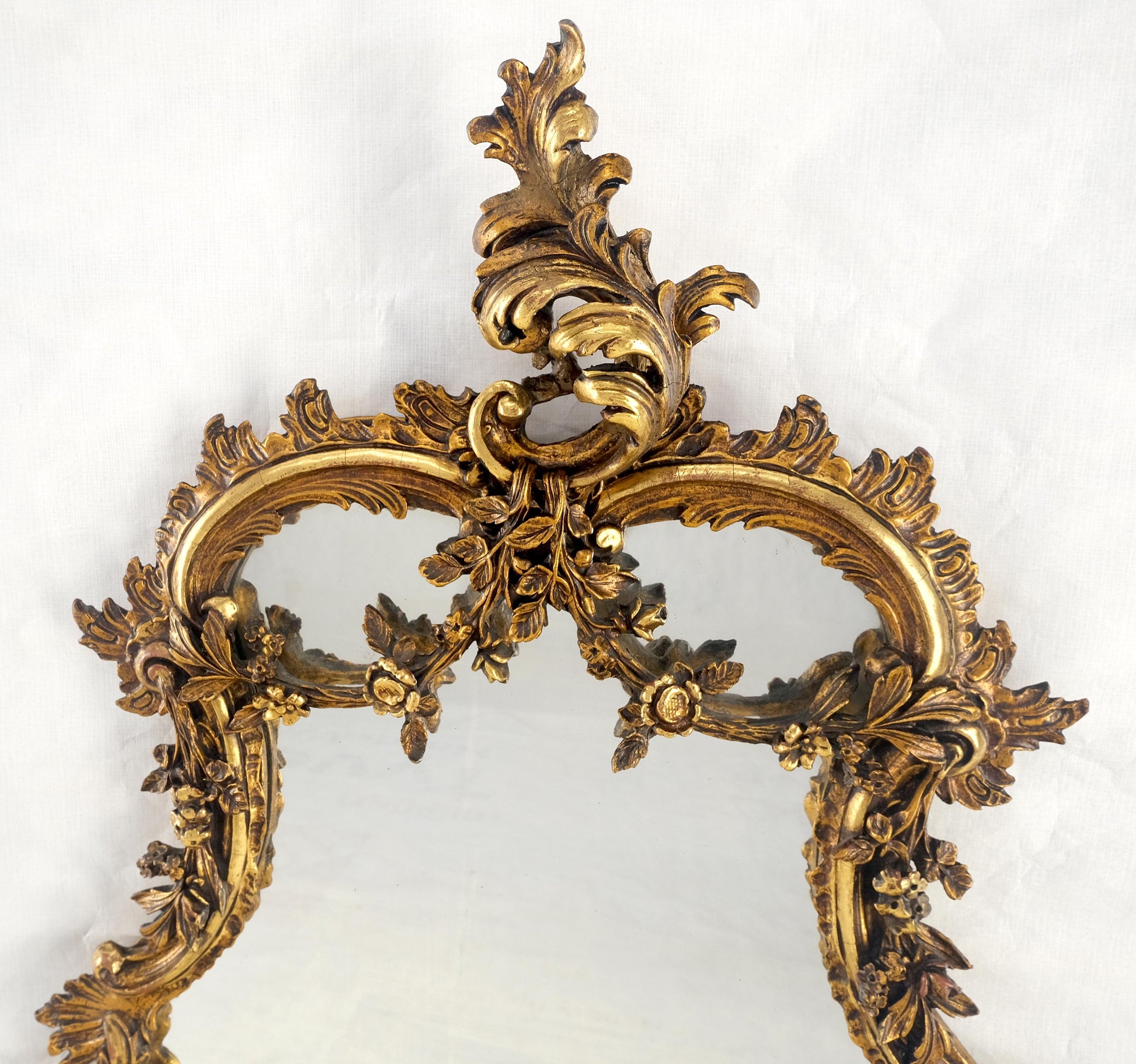 Antique c1900s Fine Gilt Gesso Rococo Style Tear Drop Shape Wall Mirror