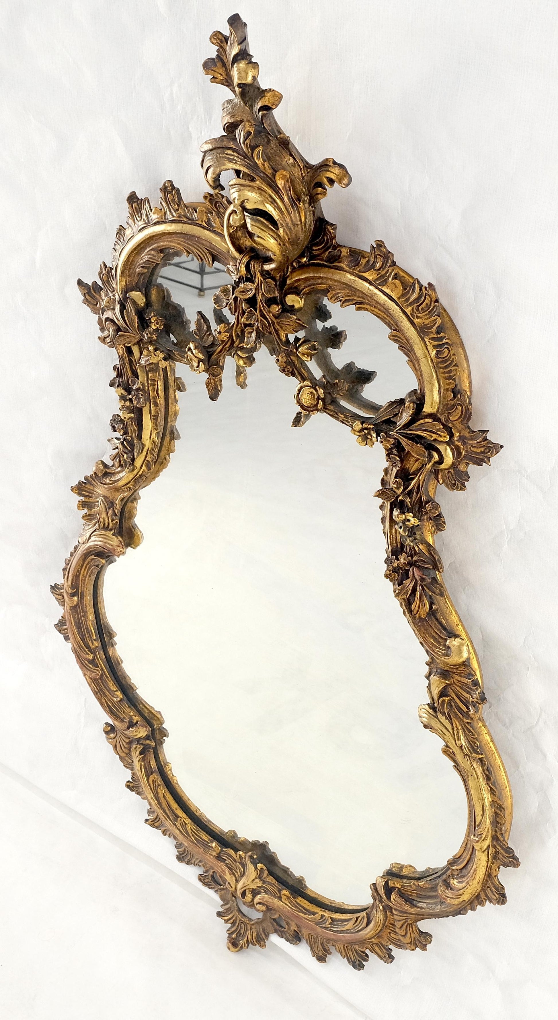 Antique c1900s Fine Gilt Gesso Rococo Style Tear Drop Shape Wall Mirror