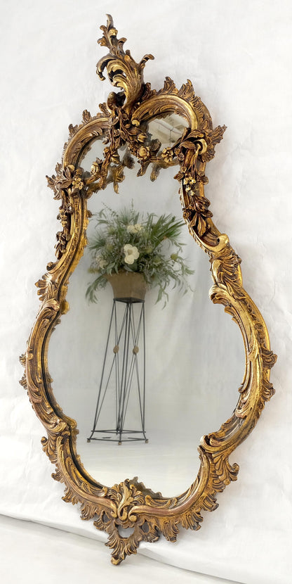 Antique c1900s Fine Gilt Gesso Rococo Style Tear Drop Shape Wall Mirror