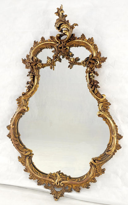 Antique c1900s Fine Gilt Gesso Rococo Style Tear Drop Shape Wall Mirror