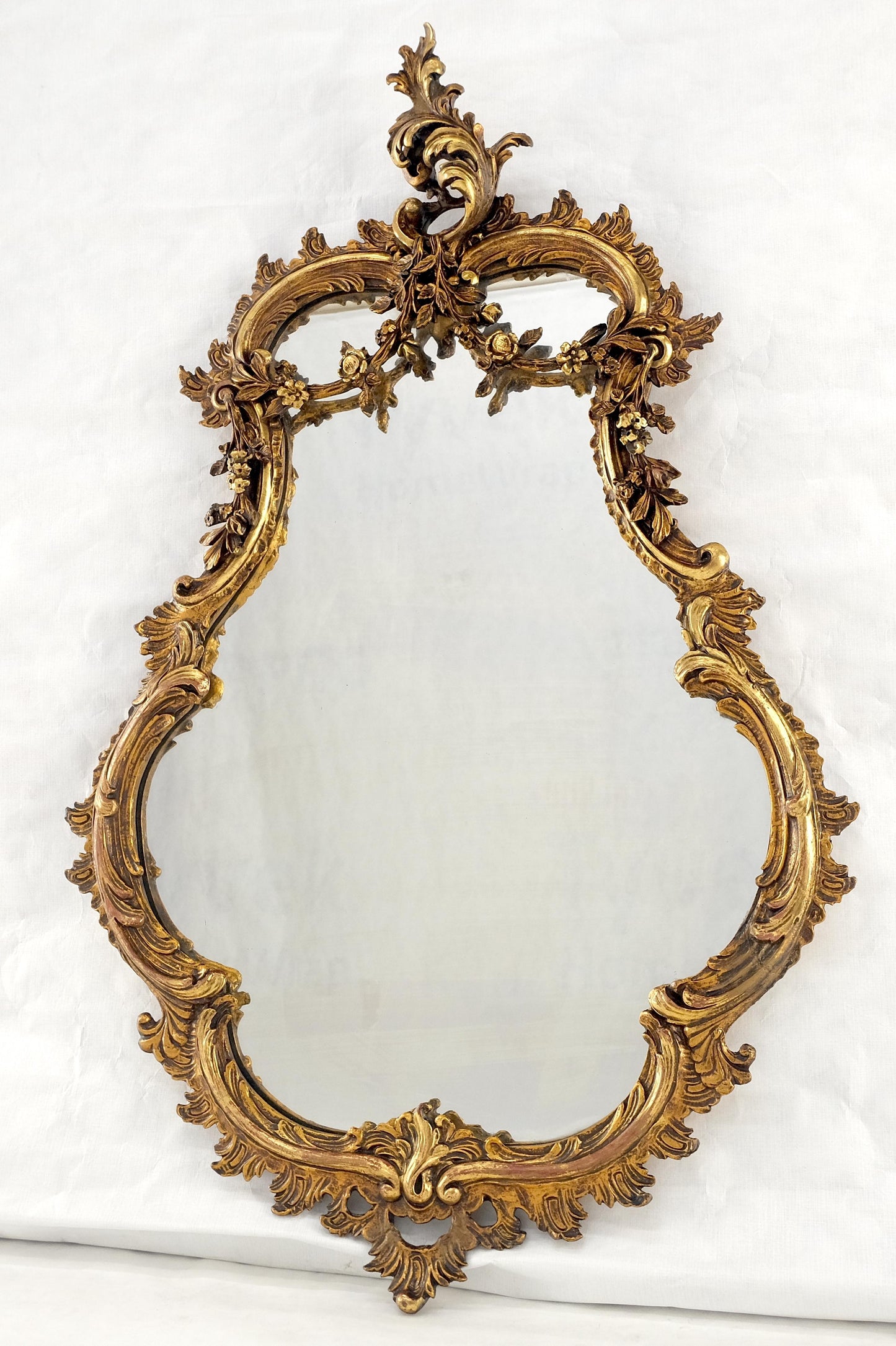 Antique c1900s Fine Gilt Gesso Rococo Style Tear Drop Shape Wall Mirror