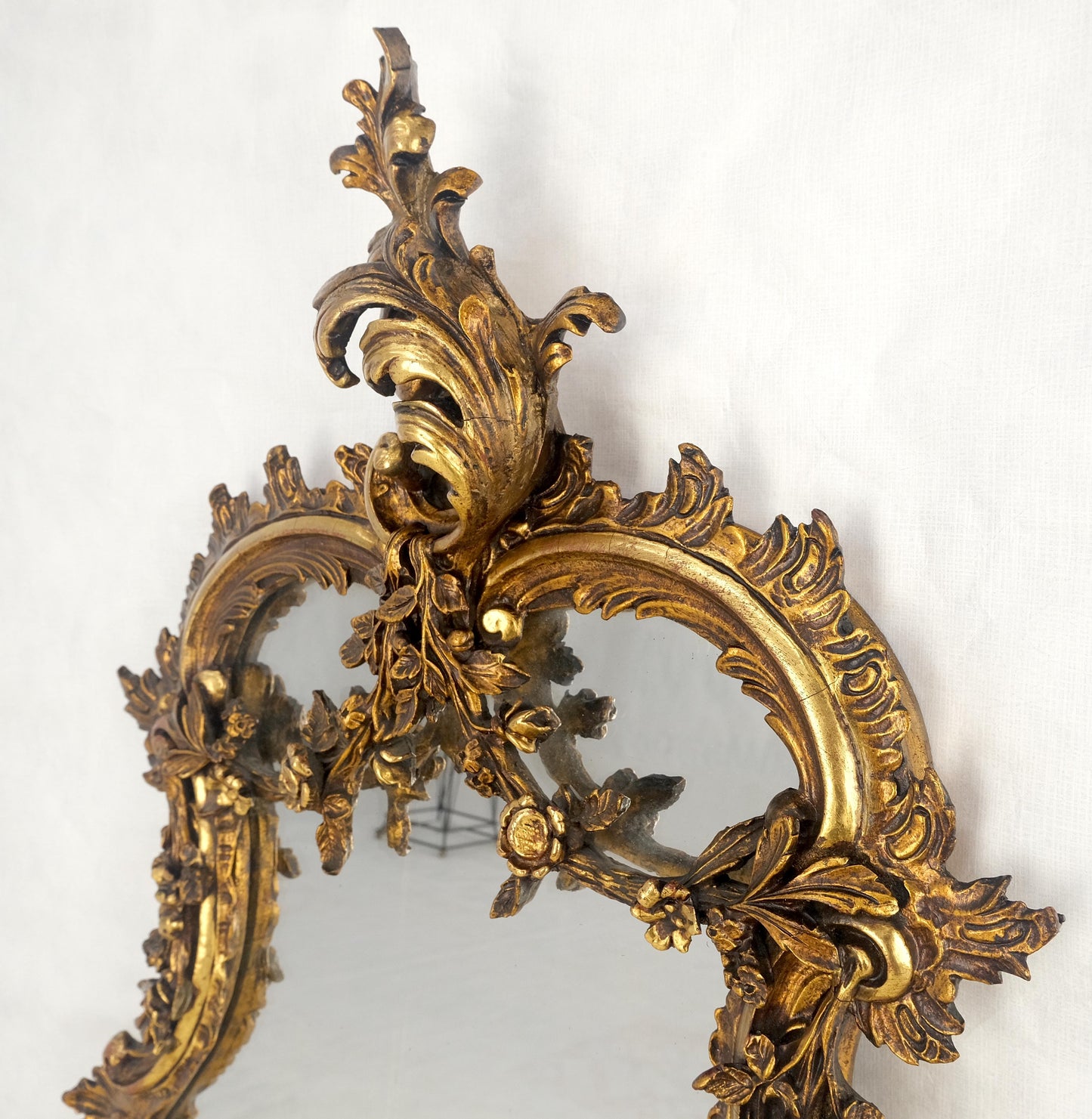 Antique c1900s Fine Gilt Gesso Rococo Style Tear Drop Shape Wall Mirror