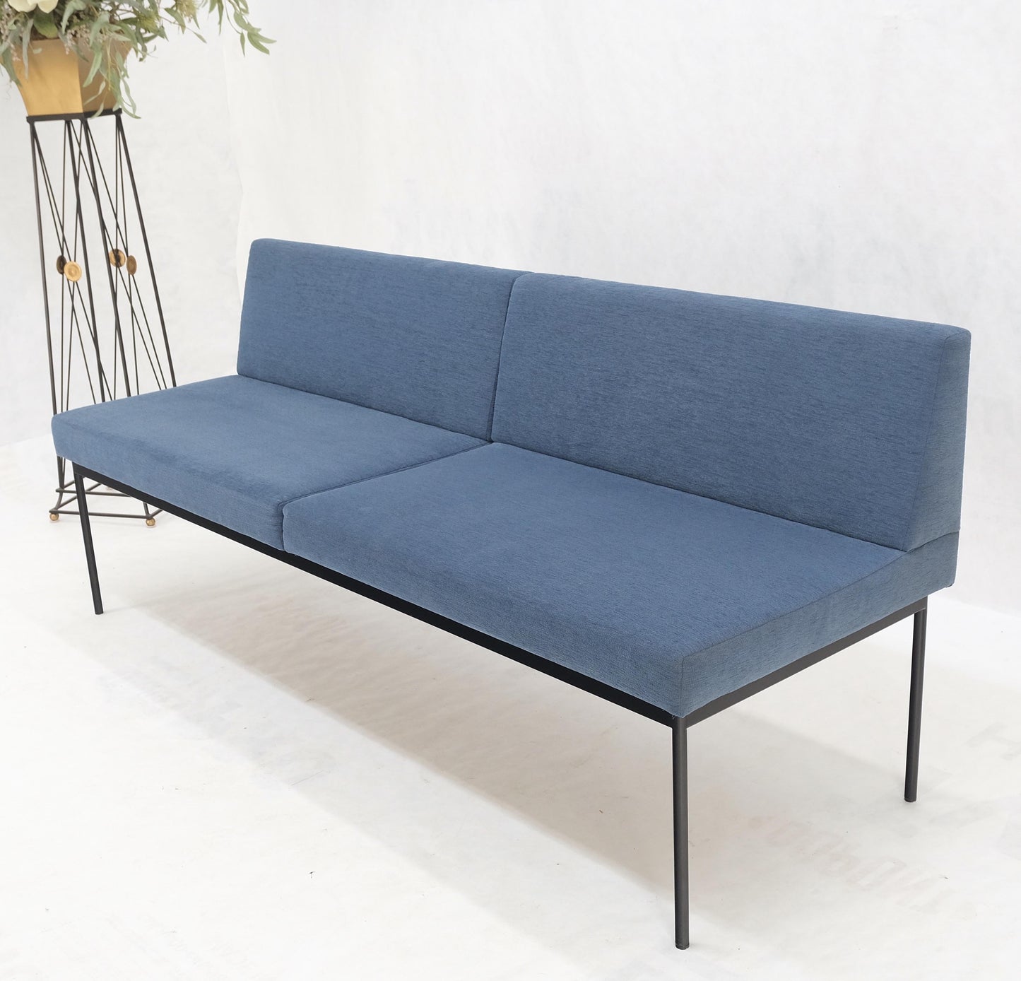 Geiger Tuxido Lounge Sofa Couch Bench Seating Blue Upholstery Black Frame Mint