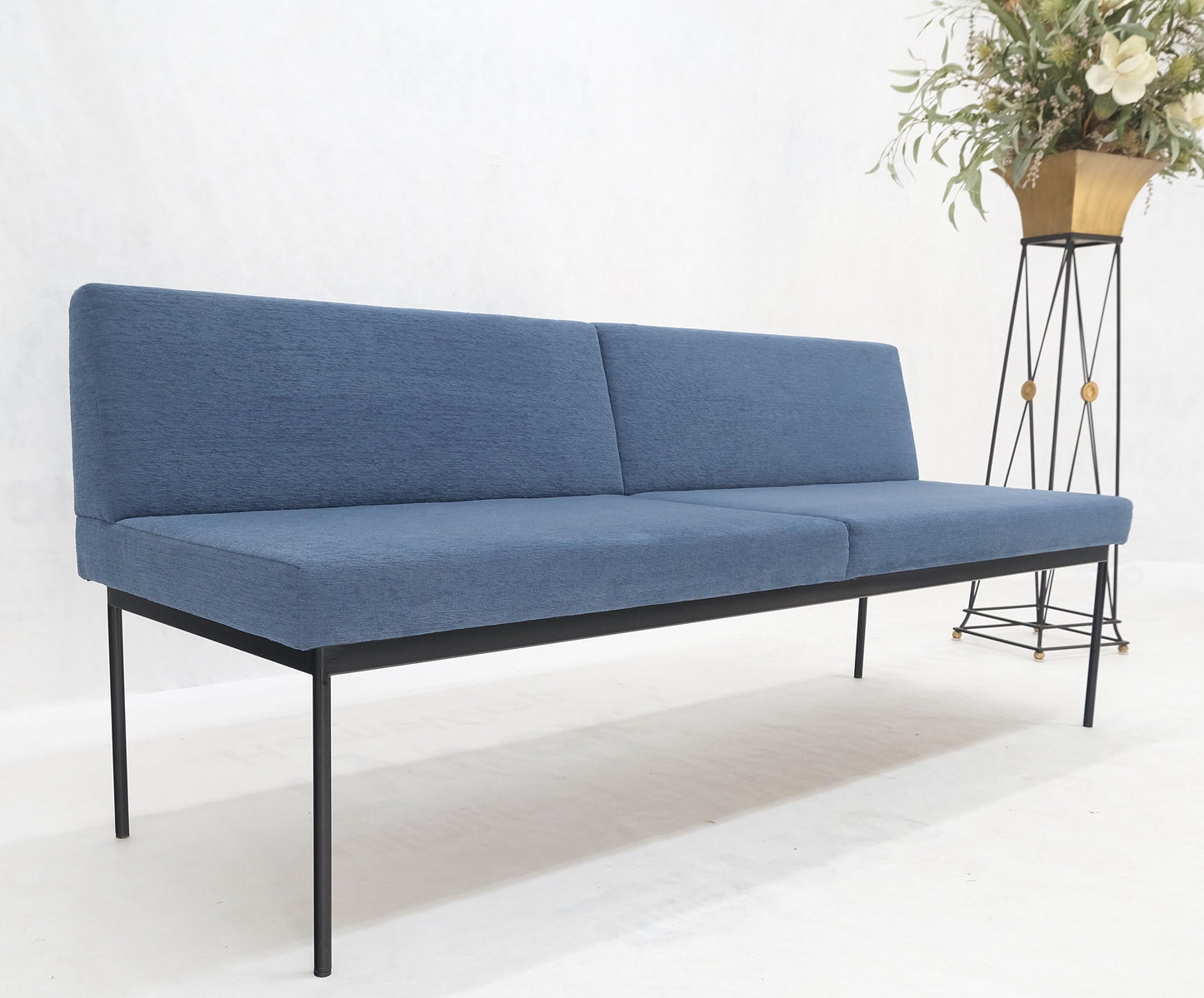 Geiger Tuxido Lounge Sofa Couch Bench Seating Blue Upholstery Black Frame Mint