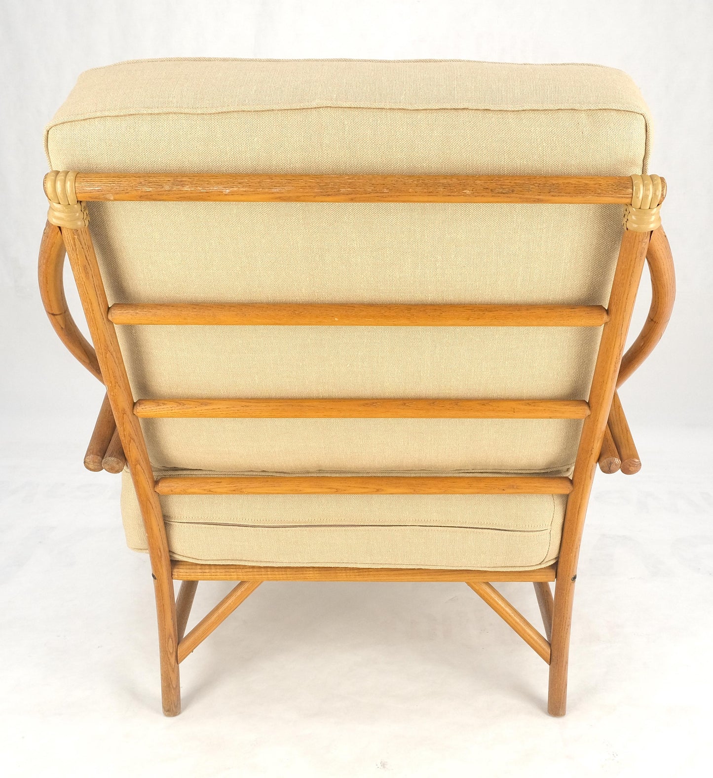 New Golden Linen Upholstery Bamboo Rattan Lounge Chair c1970s