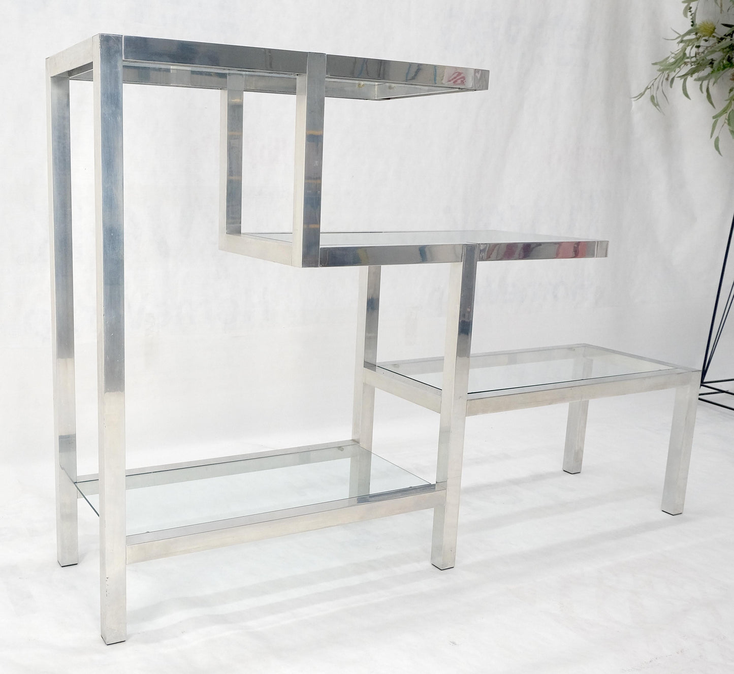 Aluminum & Glass Shelves Step Table Style Etagere Wall Unit