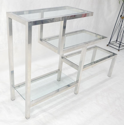 Aluminum & Glass Shelves Step Table Style Etagere Wall Unit