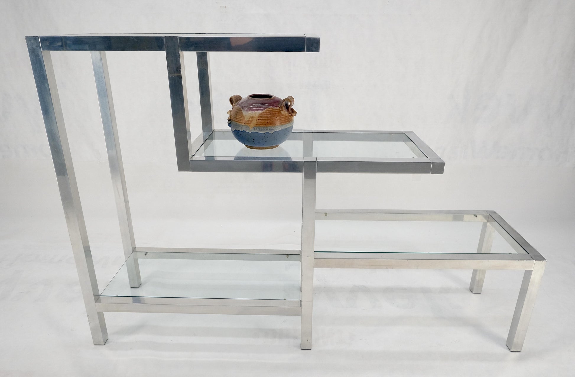 Aluminum & Glass Shelves Step Table Style Etagere Wall Unit