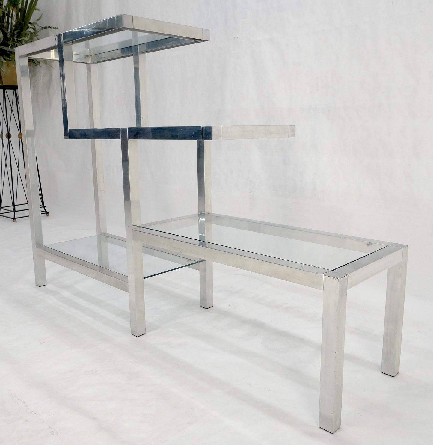 Aluminum & Glass Shelves Step Table Style Etagere Wall Unit