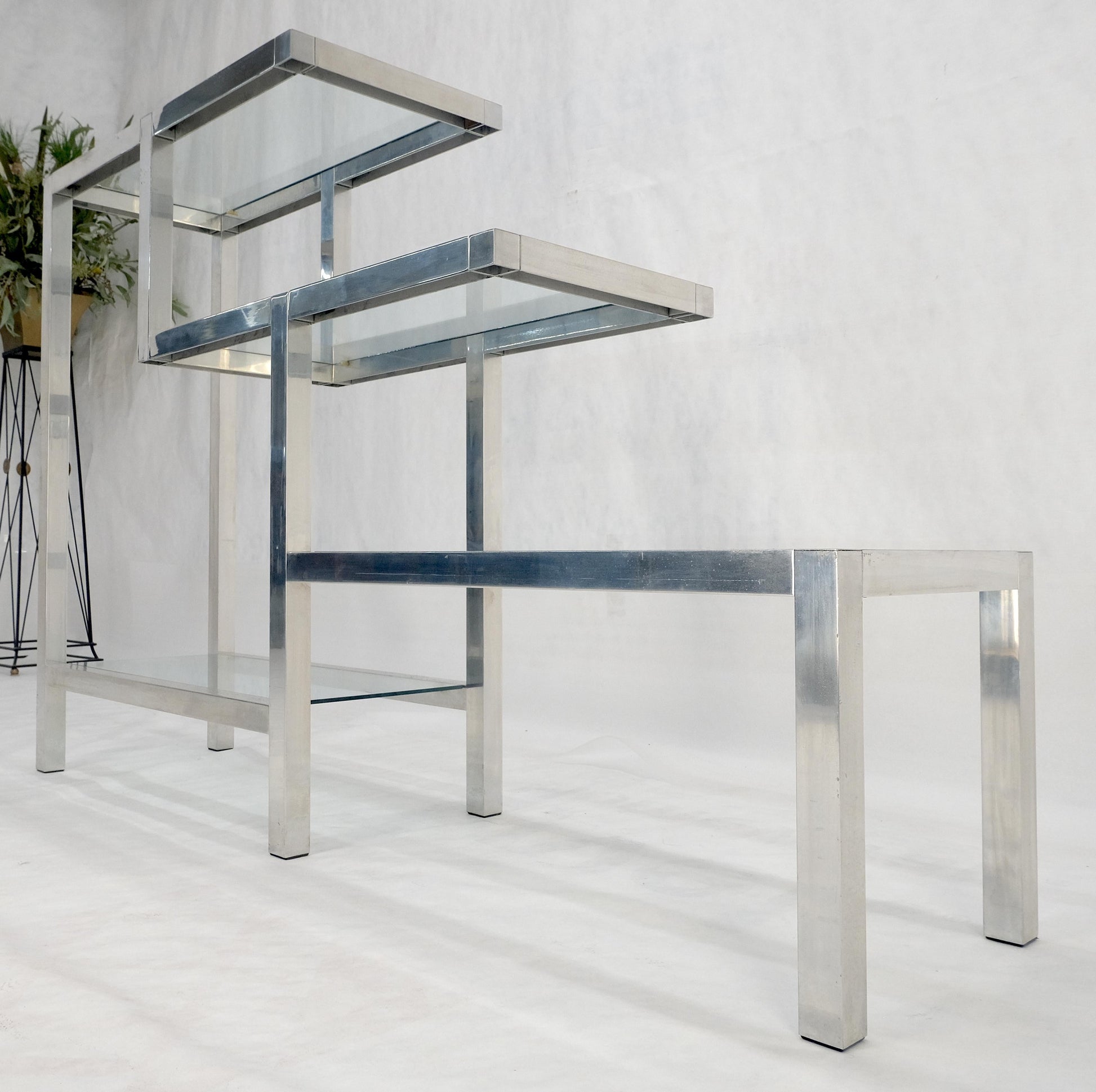 Aluminum & Glass Shelves Step Table Style Etagere Wall Unit