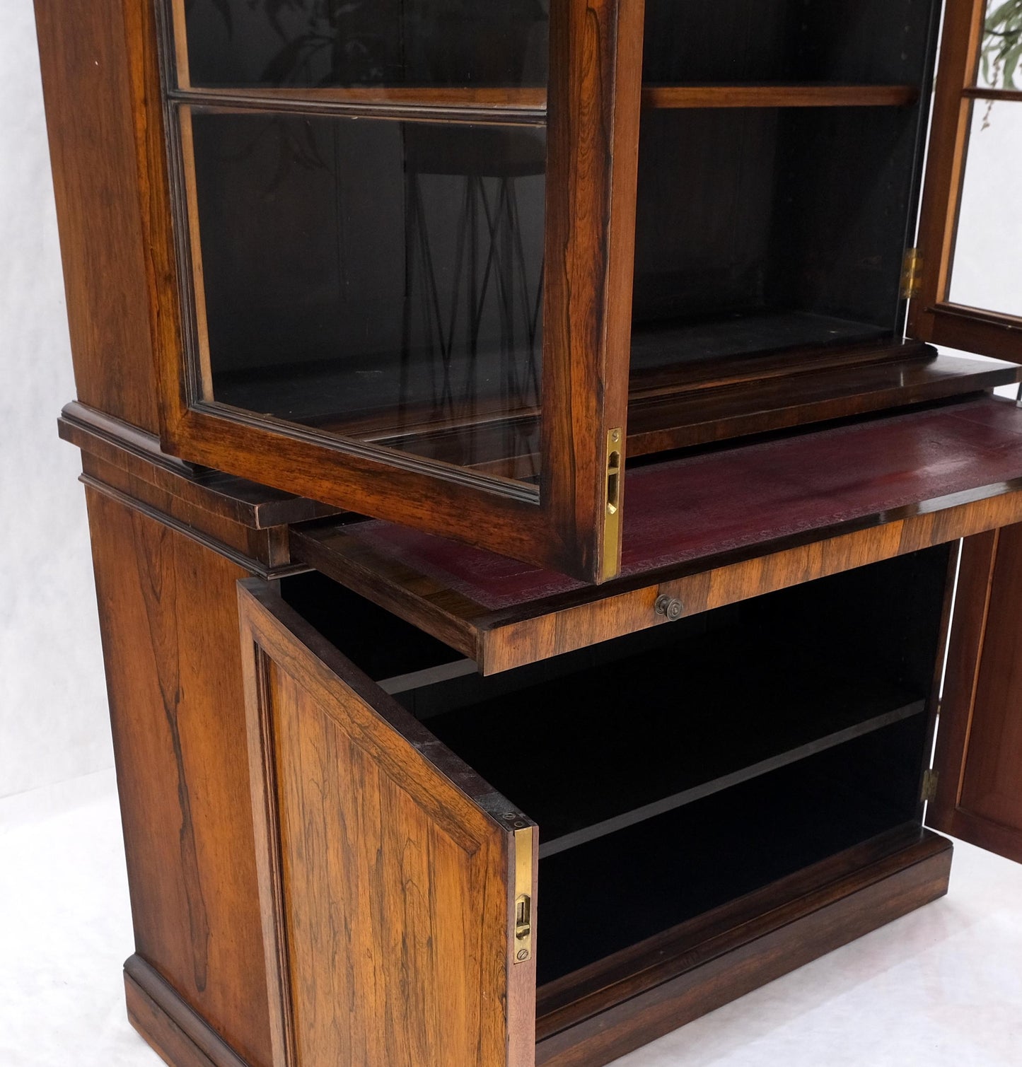 All Rosewood Double Glass Doors Adjustable Shelves Pull Out Desk Secretary MINT!