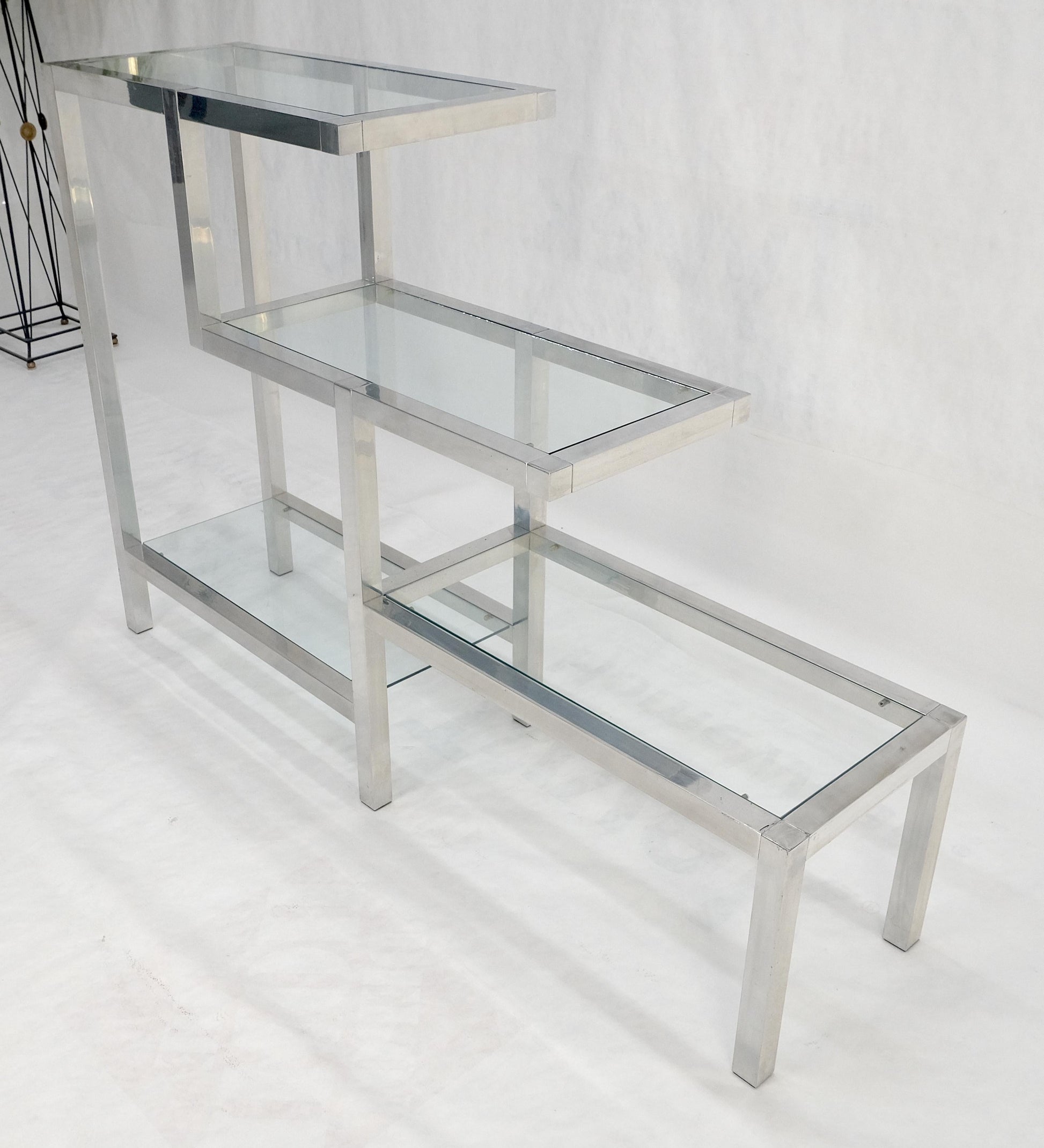 Aluminum & Glass Shelves Step Table Style Etagere Wall Unit