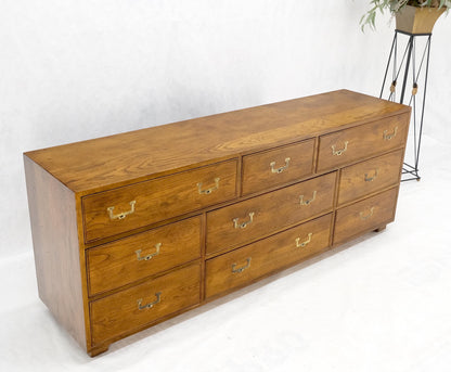 Henredon Campaign Style 9 Drawers Brass Drop Pulls Long Dresser Credenza Mint!